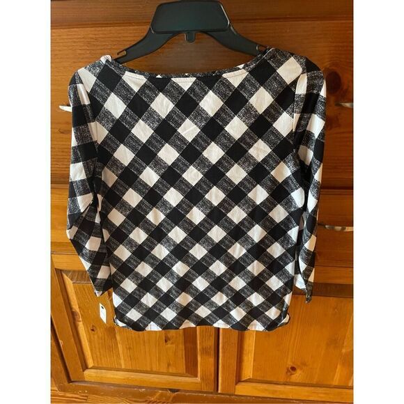 Talbots Women's Tee Black White Buffalo Plaid Size XS - Picture 3 of 4